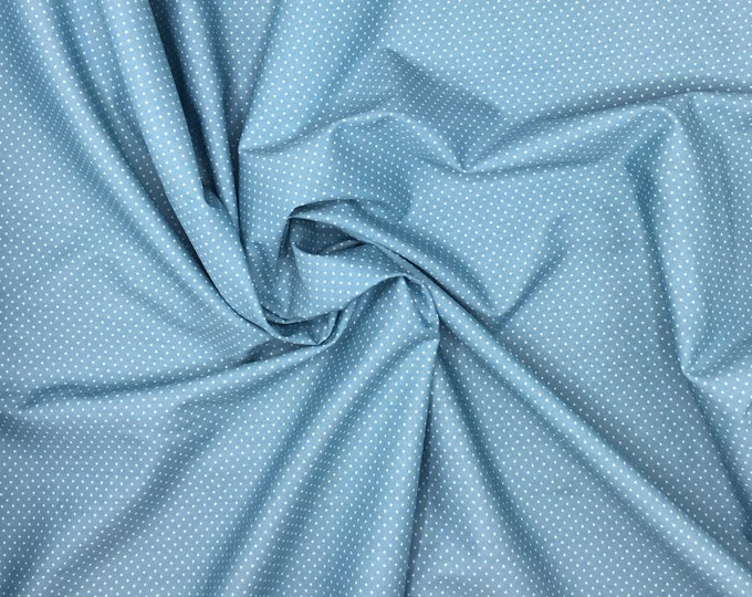 High quality cotton poplin. White polka dots on ocean blue nr83