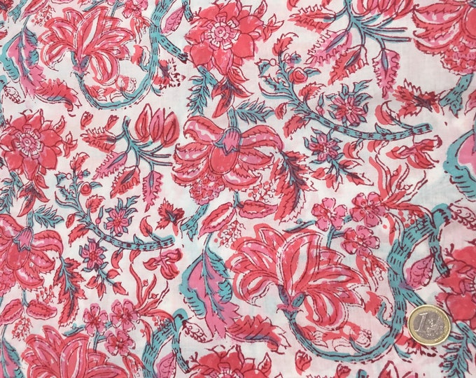 Indian block printed cotton muslin, hand made. Sea anemones block print