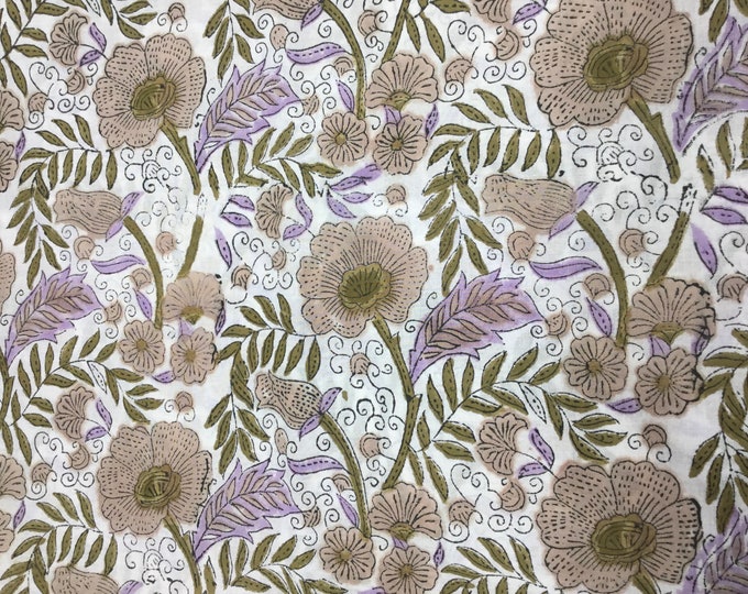 Indian block printed cotton muslin, hand made. Beach flowers Jaipur print