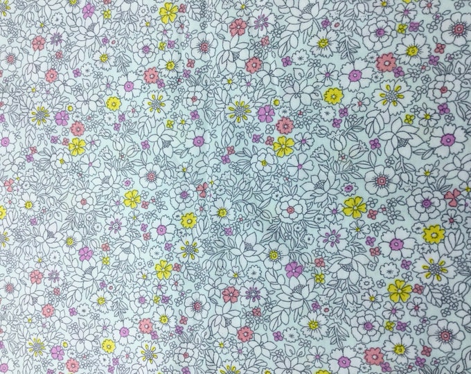 High quality cotton poplin, floral on light grey