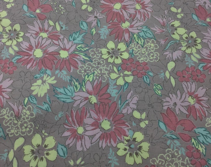 High quality cotton poplin, floral print on dark beige