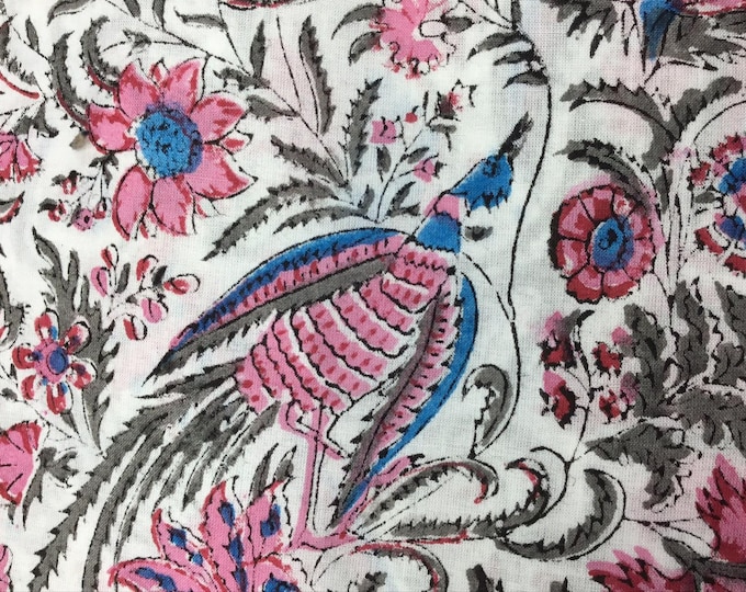 Indian block printed, block print of blockprint cotton Jaipur, exotic birds