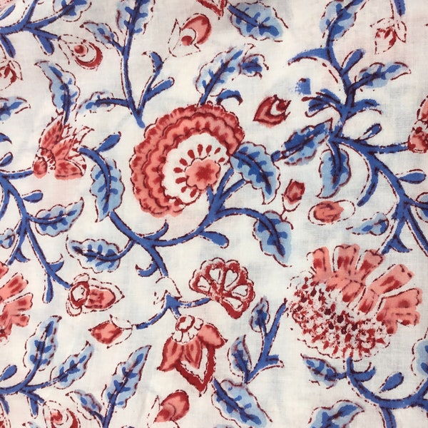 Indian block printed cotton muslin, hand made. Garden Jaipur blockprint