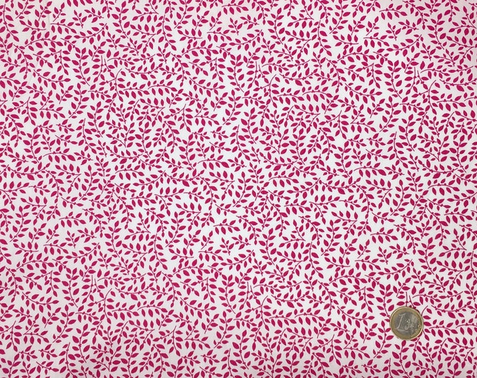 High quality cotton poplin, hot pink and white leaf print