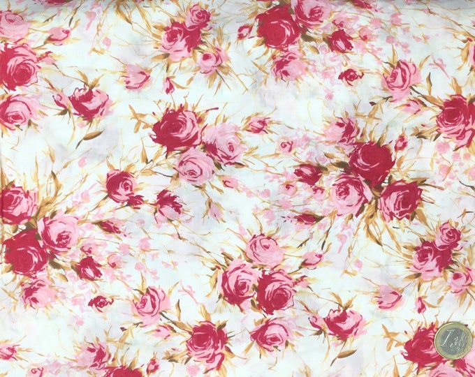 English Pima lawn cotton fabric, aquarelle roses