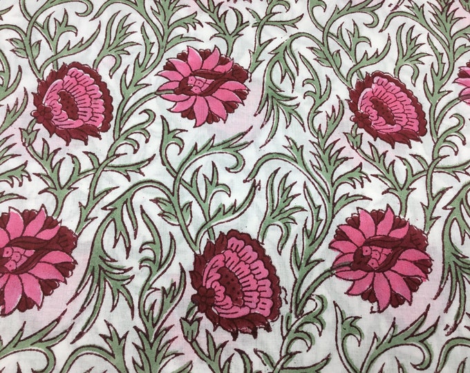 Indian block printed cotton voile, hand made. Bordeaux floral Jaipur