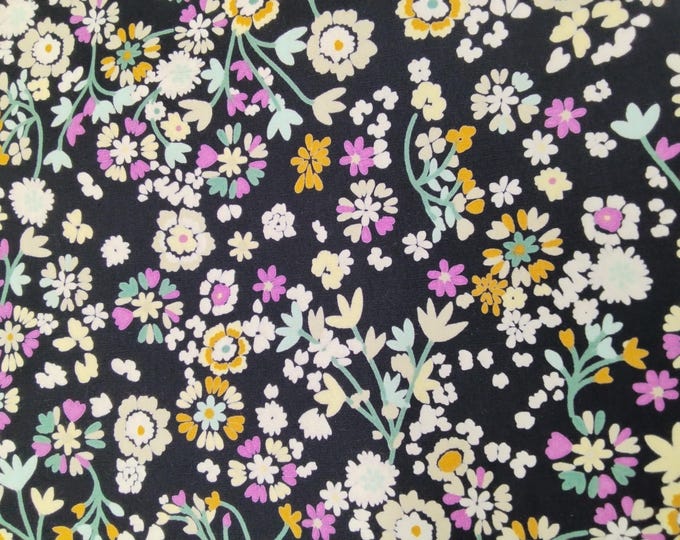 High quality cotton poplin dyed in Japan with Floral print on black