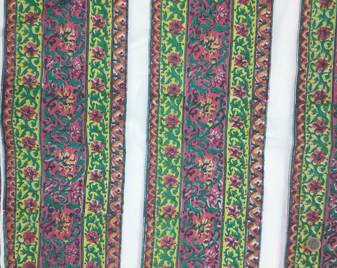 Indian block printed cotton muslin or blockprint cotton voile, hand made. Printed stripes Jaipur blockprint