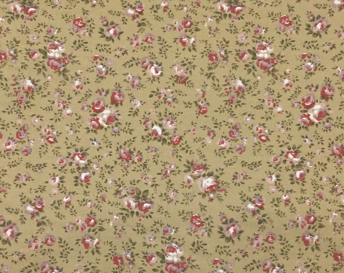 Rose and Hubble cotton poplin, rose print on light brown