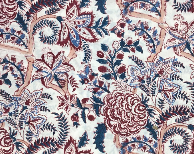 Indian block printed, block print of blockprint cotton Jaipur, indian floral on white