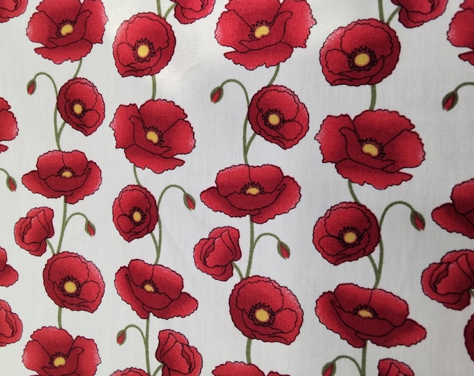 High quality oekotex cotton poplin with poppies on off-white
