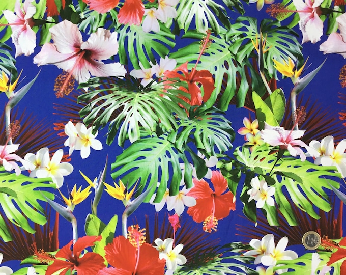 High quality cotton poplin, jungle on Royal blue