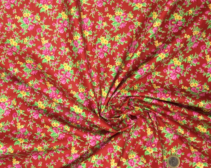 Cotton poplin with floral on red