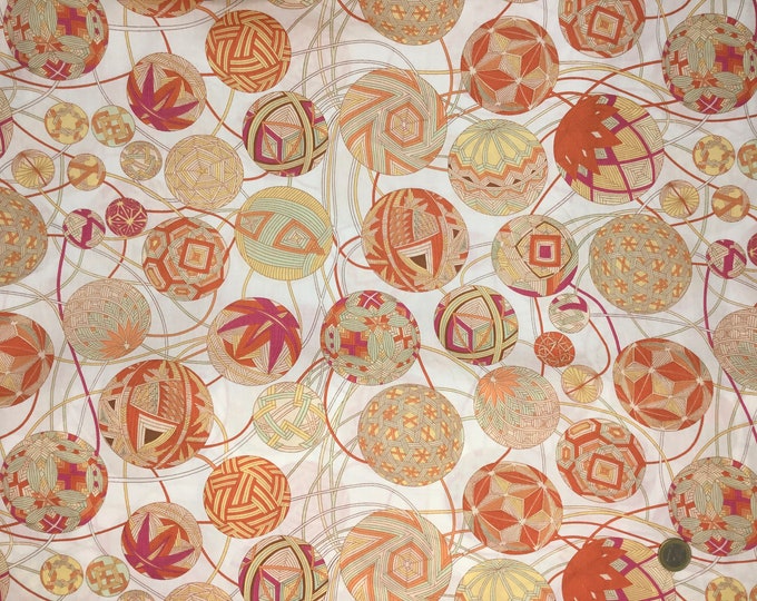 English Pima lawn cotton fabric, geometrical spheres on cream