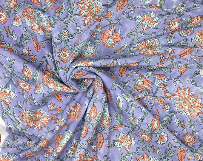 Indian block printed cotton voile, hand made. Lilac Jaipur