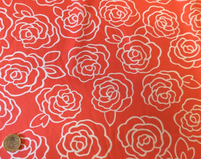 High quality cotton poplin, retro roses print on coral