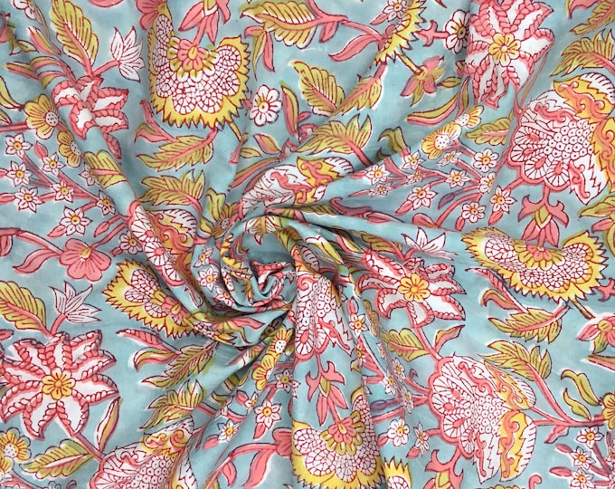 Indian block printed cotton voile, hand made. Lagoon Jaipur