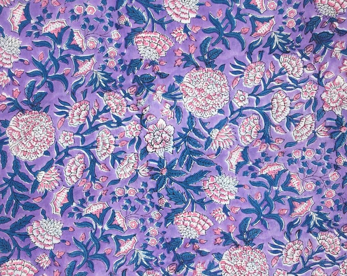 Indian block printed cotton muslin, hand made. pink lavender