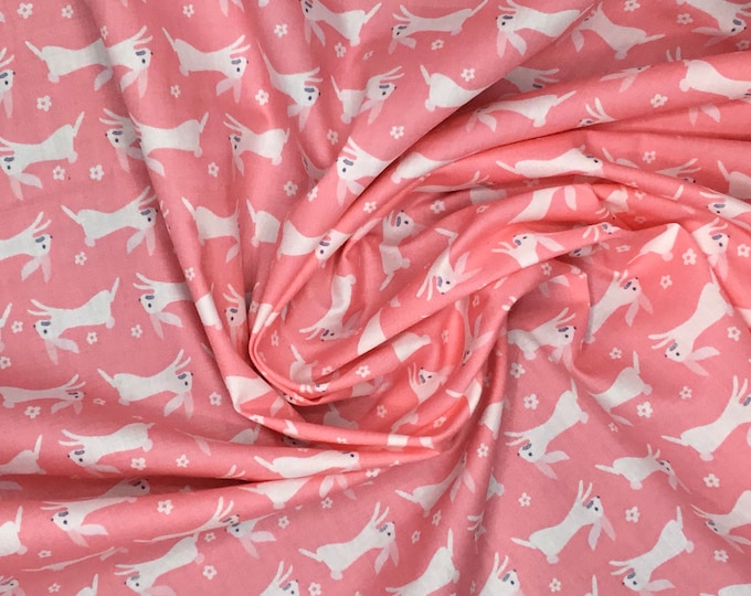 Rose and Hubble cotton poplin, rabbit print on soft pink