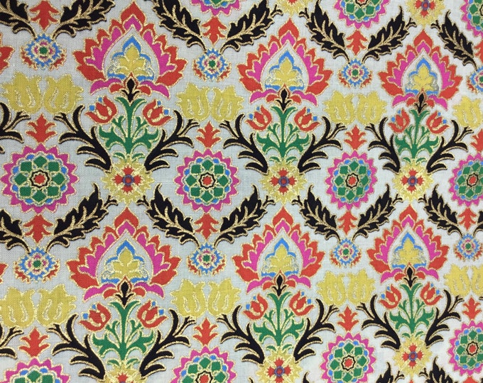 English Pima lawn cotton fabric, India, gold print