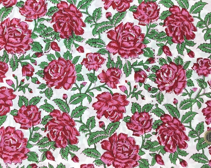 Indian block printed cotton voile, hand made. Roses Jaipur