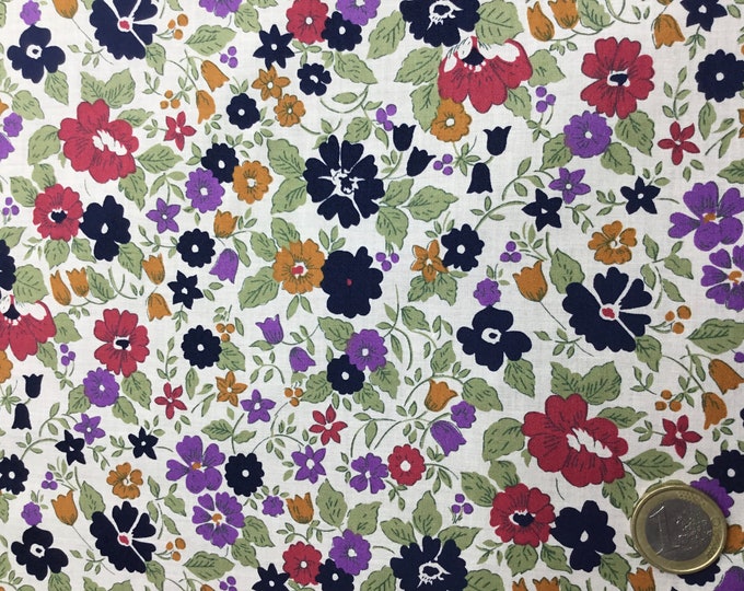 English Pima lawn cotton fabric, purple field flowers