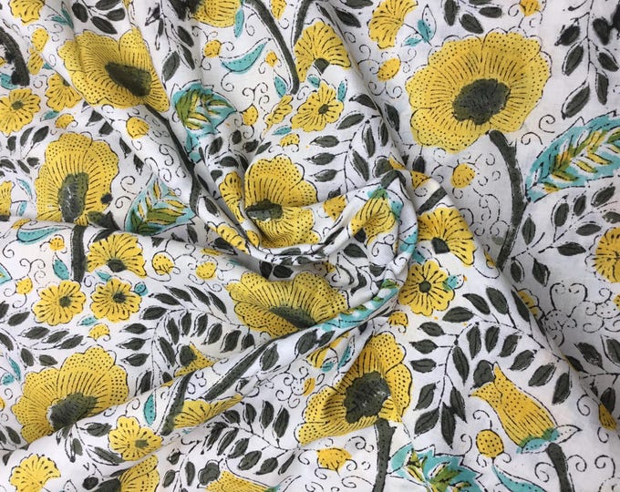 Indian block printed cotton voile, hand made. Jaipur Yellow Poppies