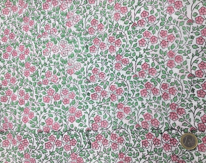 Indian block printed cotton muslin, hand made. Climbing Rose Jaipur blockprint