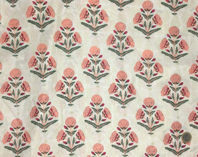 Indian block printed cotton muslin, hand made. Pink thistle Jaipur print