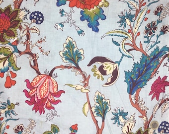 Tissu voile de coton imprimé à la main en Inde. Jaipur motif fleurs sur fond bleu gris