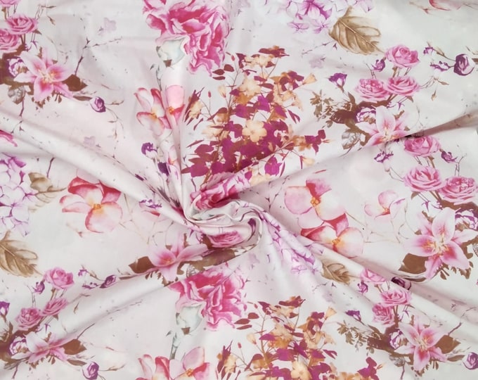 High quality cotton poplin dyed in Japan with Floral print on pink