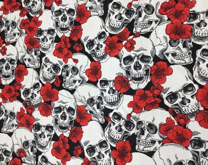 Cotton poplin with Skull and roses print