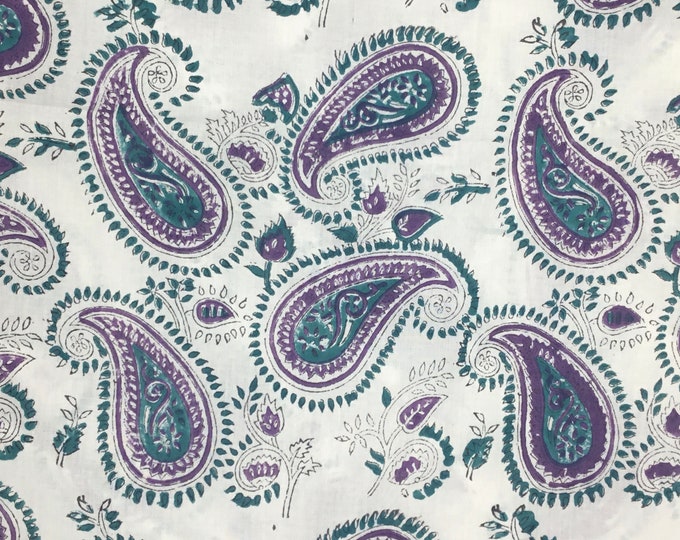 Indian block printed cotton muslin, hand made. Purple Cashmere Jaipur block print