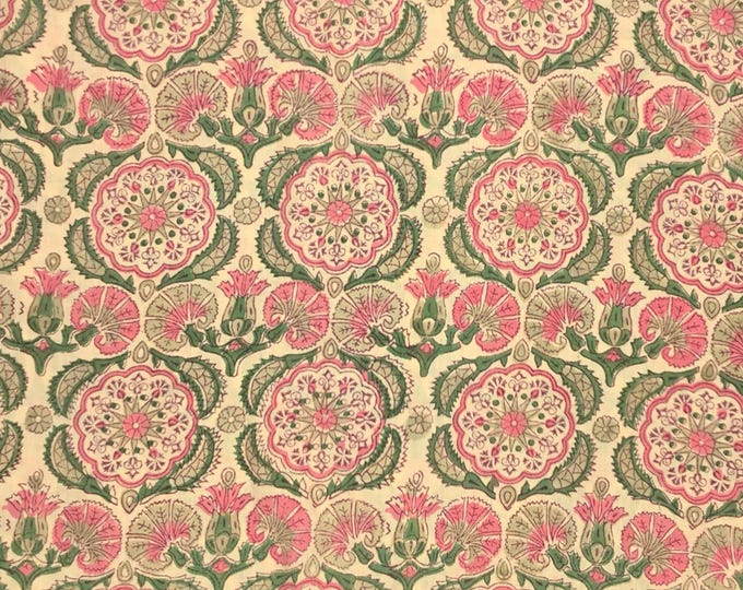 Indian block printed, block print of blockprint cotton Jaipur, orange mosaique print