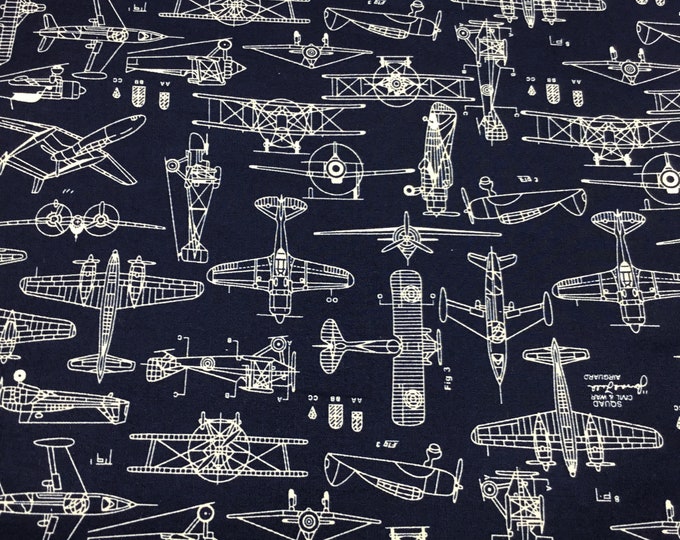 High quality cotton poplin airplanes on navy