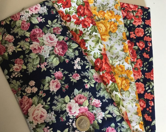 Total 1m 4pc, 25cm*1m12) floral cotton poplin