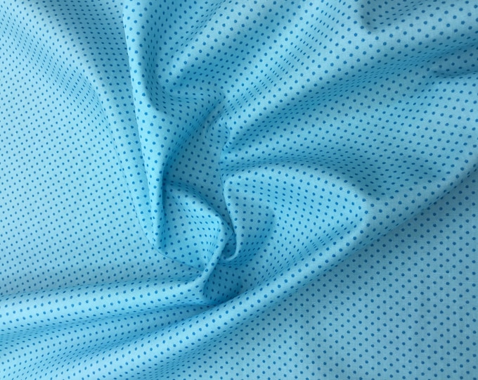 High quality cotton poplin. Turquoise polka dots on sky blue, nr30