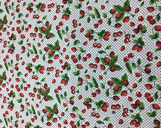 High quality cotton poplin. Strawberries and cherries on off white