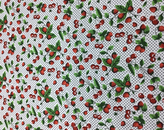 High quality cotton poplin. Strawberries and cherries on off white