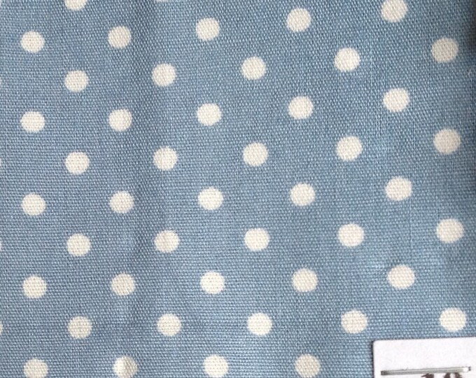 High quality cotton poplin, white polka dots on pigeon blue no10