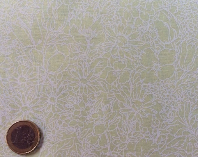 High quality cotton poplin, white floral print on green