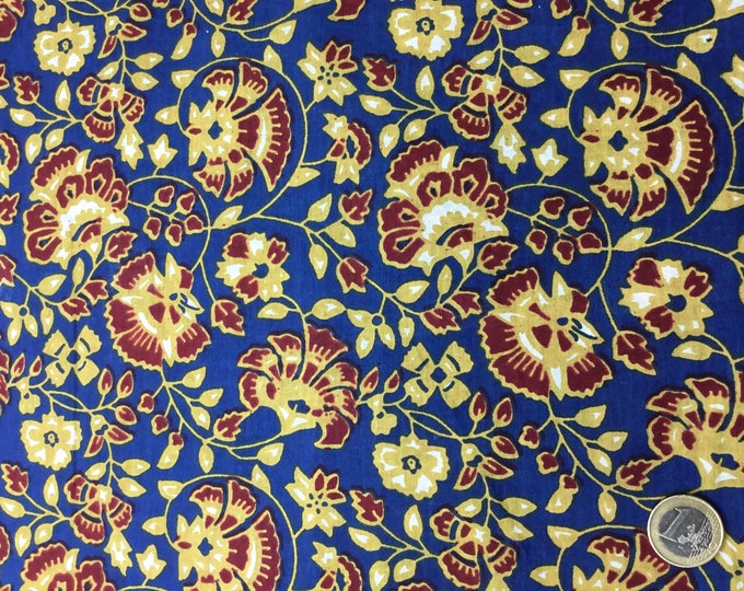 Indian block printed cotton voile, hand made. King blue Jaipur