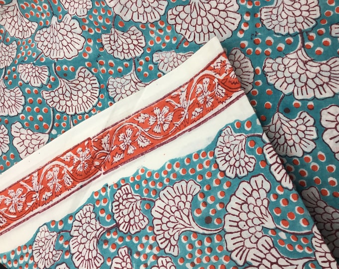 Indian block printed cotton muslin, hand made. Jade Jaipur blockprint with border