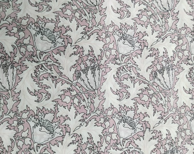 William Morris:  bleached english Pima lawn fabric, Thistles on pink
