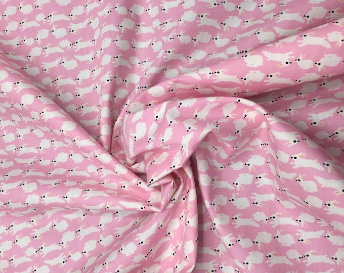 Rose and Hubble cotton poplin, rabbit print on soft pink