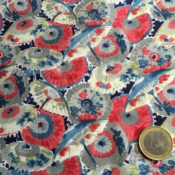 English Pima lawn cotton fabric, priced per 25cm. Umvrellas, red geisha