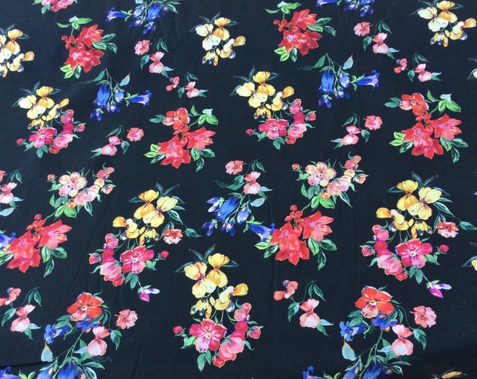 English Pima lawn cotton fabric, floral on black