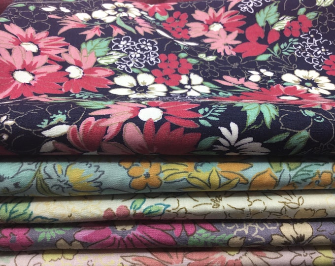 6 FQ (55cm*55cm) floral cotton poplin pieces, total 3m