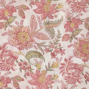 Tissu voile de coton imprimé à la main en Inde. Jaipur rose antique image 1