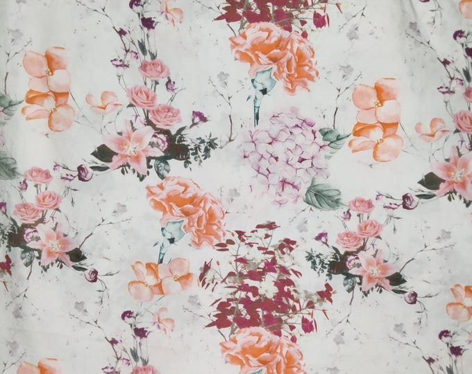 High quality oekotex cotton poplin with digital flowers on light grey